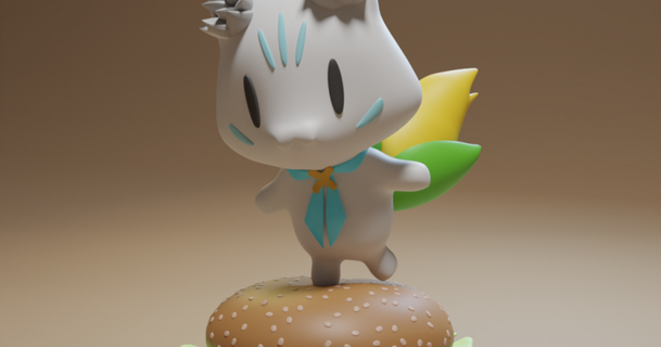 sukon bu - hololive shirakami fubuki japanese mascot shirayukix 3D Models Art & Design Sculptures chibi animal figurine cute burger 3d print model - Mito3D