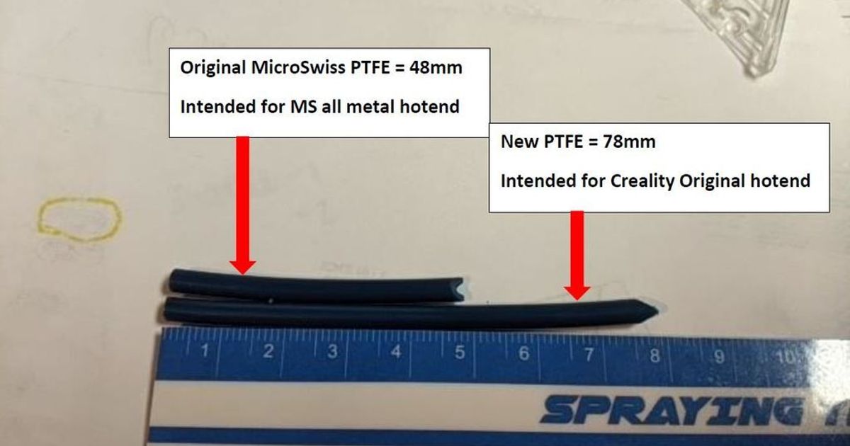 microswiss 78mm ptfe tagliare guida creality originale hotend maltvat 3D Modelli stampanti aggiornamenti estrusore ptfetube thingiverse 3D print model - Mito3D