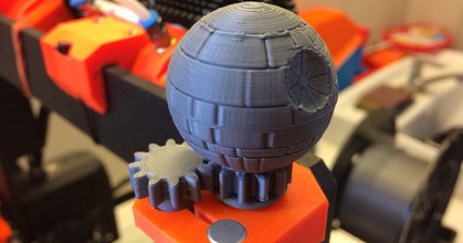 rotating prusa death star topper ryan1705 download free stl model printablescom 3d models printers accessories awesome cool deathstar gadget gears 3d print model - Mito3D