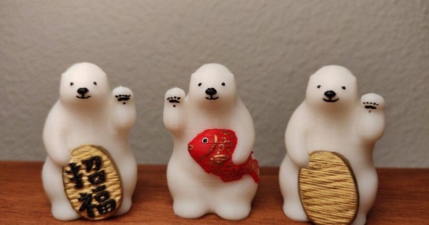 kumaty maneki polar oso llamando takman29 3D modelos mundo escaneos animales decoración amuleto suerte thingiverse gato chino 3d print model - Mito3D