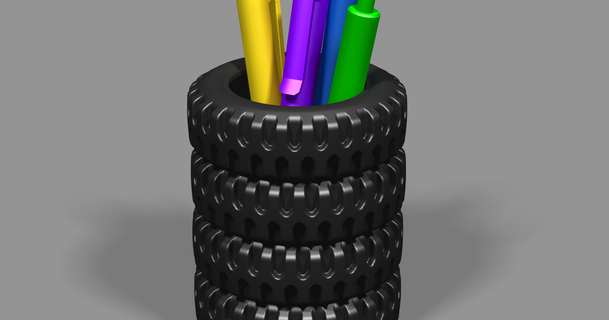 off road neumático apilar bolígrafo taza rorys3d 3D modelos casa oficina soporte lápiz 1 3d print model - Mito3D