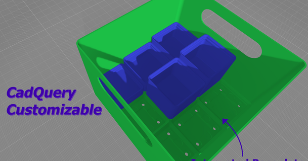 Gridfinity carry box Grundplatte Cadquery anpassbar 3D Modelle Hobby Macher Veranstalter parametrisch openscad Python 3d print model - Mito3D