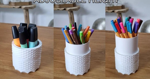 Bleistift Halter Unterstützung einstellbar Höhe Hugo 3D Modelle Haushalt Büro Tasse 1 3d print model - Mito3D