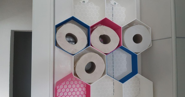 baño papel almacenamiento hexágonos maximilianos 3D modelos casa hexágono pared percha 3d print model - Mito3D