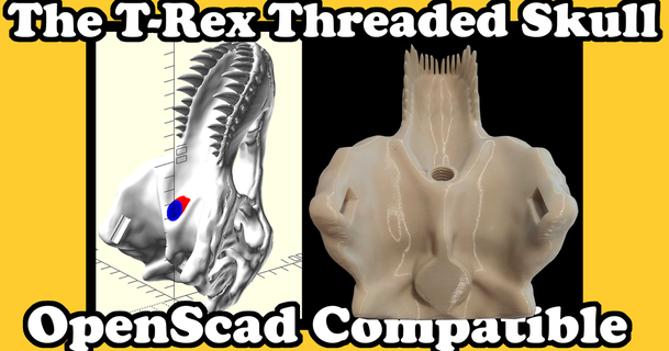 t-rex skull threaded openscad compatible iqless 3D Models Learning Other Objects for dinosaur trex 3d print model - Mito3D