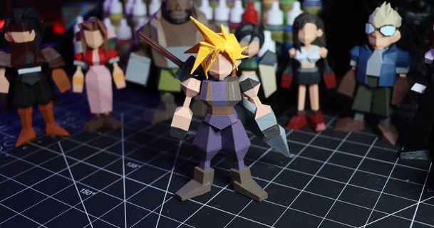 nube lucha final fantasía 7 polígono cibernético hobbit 3D modelos mesa miniaturas caracteres monstruos Final ff7 finalfantasy7 3d print model - Mito3D