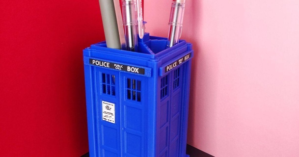 tardis pen cup drodfro 3D Models Household Office pencil police penholder drwho 3d print model - Mito3D