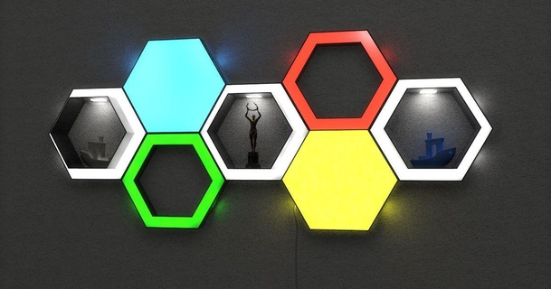 hexagone LED panneaux étagères art funky 3D modèles conception Wall mounted étagère mur panneau 3d print model - Mito3D