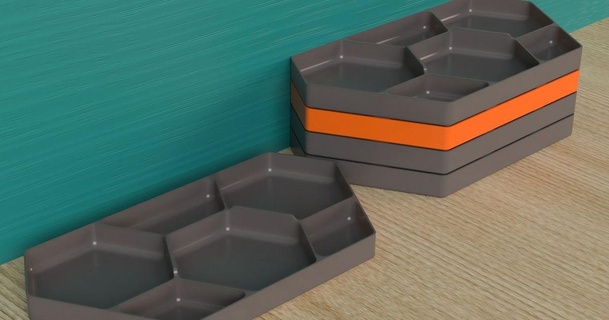 verhexen Teile Tablett stapelbar Eichhörnchenhirn 3D Modelle Hobby Macher Veranstalter sechseckig Hexagon 3d print model - Mito3D