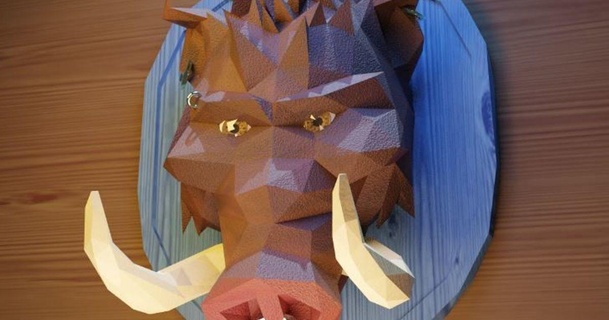Basso poli cinghiale testa ax 3D Modelli arte design sculture decorazione parete animale domestico arredamento 3d print model - Mito3D