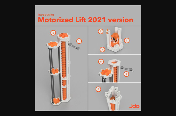 marble track - motorized lift 2021 version v4 stand-alone height adjustable gravitrax compatible by jdo solutions download free stl model printablescom 3d models toys & games thingiverse marblerun marblelift 3d print model - Mito3D