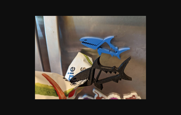 tiger shark chip clip - refrigerator magnet by tinkerturtle download free stl model printablescom 3d models household kitchen bagclip chipclip potatochipclip crispclip 3d print model - Mito3D