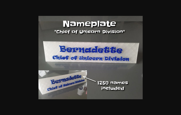 placa nombre jefe of unicornio división 1250 nombres incluido by makkuro descargar gratis stl modelo imprimibles com 3d modelos arte diseño 2d platos logos personalizable openscad 3d print model - Mito3D