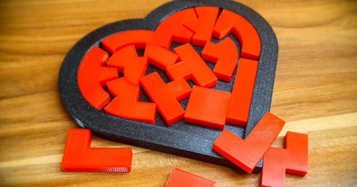 Herz Puzzle Gehirn Teaser kreativ Minerx download frei stl Modell Printablescom 3d Modelle Spielzeuge Spiele Rätsel brain teasers Valentinstag 3D print model - Mito3D
