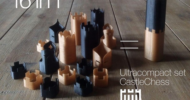 ultracompact set castlechess kagarov download free stl model printablescom 3d models toys & games board chess chessset compact playset printinplace 3d print model - Mito3D