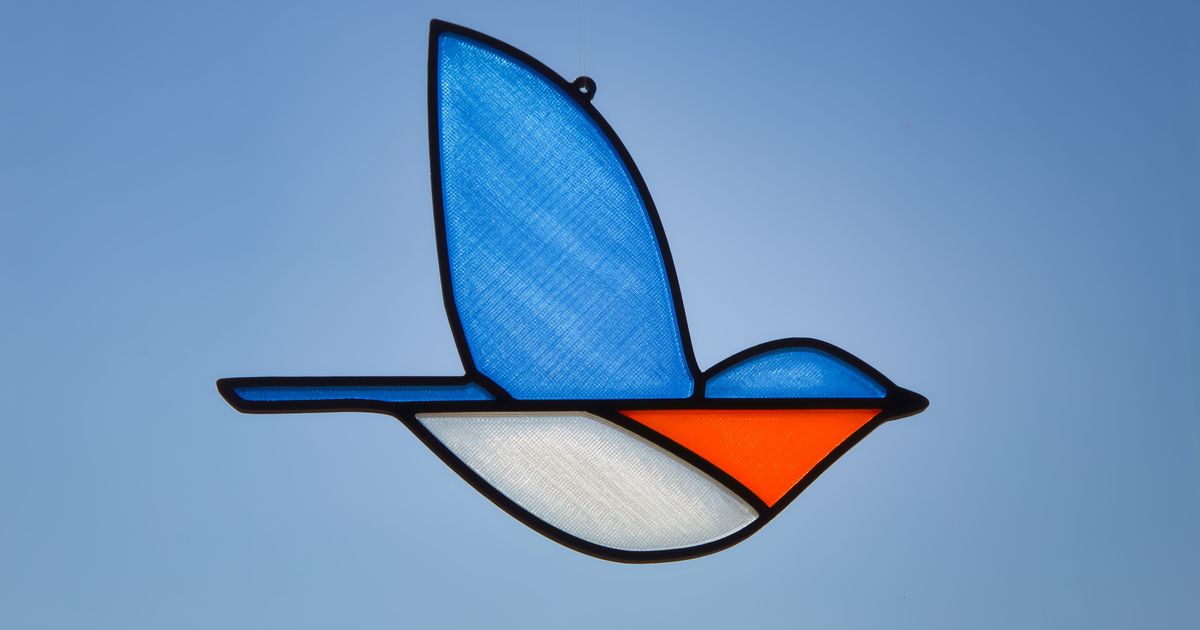 bluebird wing up - stained glass suncatcher shawn gano download free stl model printablescom 3d models household decor bird birds blue catcher colorful 3D print model - Mito3D