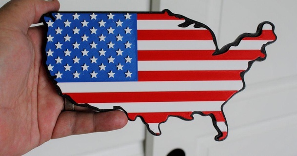 Amerika geformt Flagge matt Junge download frei stl Modell Printablescom 3d Modelle Kunst Design 2d Platten Logos amerikanische mehrfarbig USA Wand montiert 3d print model - Mito3D
