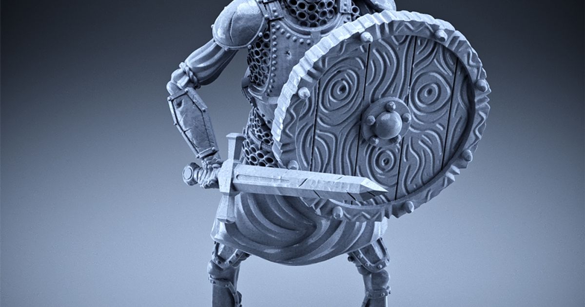 esqueleto pesado infantería espada + proteger defensivo pose calabozo guardián miniaturas descargar gratis stl modelo imprimiblescom 3d modelos juguetes juegos tablero 3D print model - Mito3D