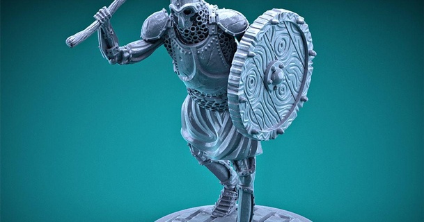 skeleton - heavy infantry axe + shield attacking pose dungeon warden miniatures download free stl model printablescom 3d models toys & games board boardgame creature dnd dnd5e dndminiature 3d print model - Mito3D