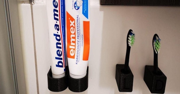 doubble toothpasteholder dayrusher download free stl model printablescom 3d models household bathroom holder toothpaste 3d print model - Mito3D