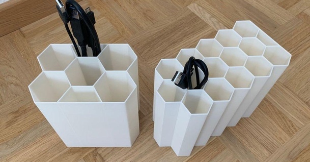 parametric hexa cable organizer uko download free stl model printablescom 3d models household office cableholder cablemanagement customizer 3d print model - Mito3D