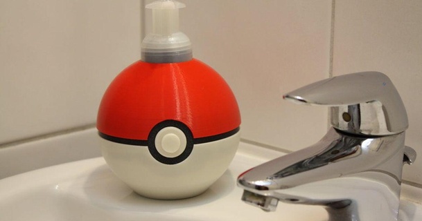 pokebola espumando Sabonete distribuidor fósforo baixar livre stl modelo printablescom 3d modelos casa banheiro Pokémon espuma sabão dispensador 3d print model - Mito3D