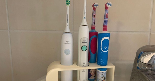 electric toothbrush holder family 2x philips sonicare + oral nikoladeon download free stl model printablescom 3d models household bathroom oralb philipssonicare 3d print model - Mito3D