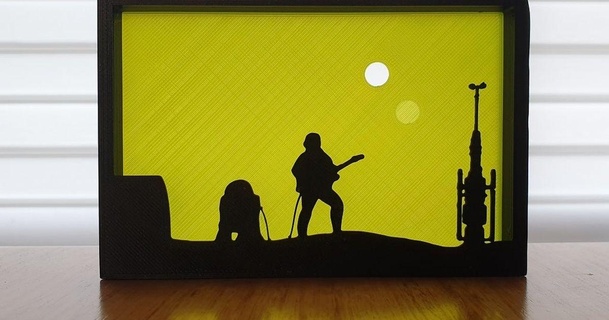 star savaşlar Tatooine siluet süs 3dprintbunny indir Bedava stl model printablescom 3d modeller Sanat tasarım 2d tabaklar logolar sanat eseri kolay hediye Lucas 3d print model - Mito3D