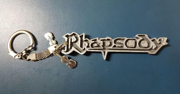 rhapsody logo key chain ezesko download free stl model printablescom 3d models art & design 2d plates logos keychain metal fire 3d print model - Mito3D