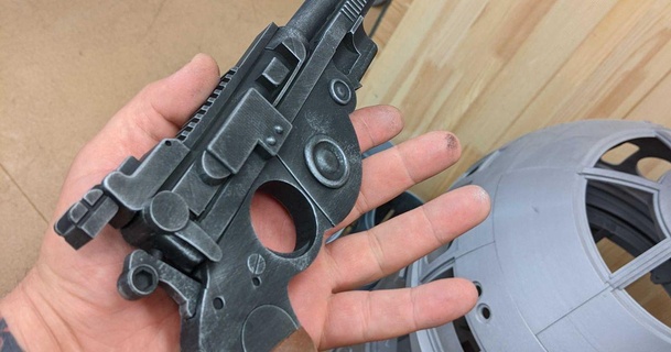 mandaloriano pistola david chefe guerra baixar livre stl modelo printablescom 3d modelos fantasias acessórios adereços blaster arma fogo suporte 3d print model - Mito3D