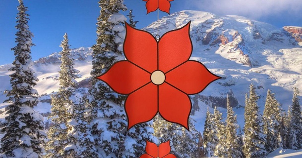 window decoration poinsettia - 3d printed stained glass 3ddecor download free stl model printablescom models seasonal designs winter & christmas year's christmasdecoration christmasornaments stainedglass windowdecoration winterdecoration 3d print model - Mito3D