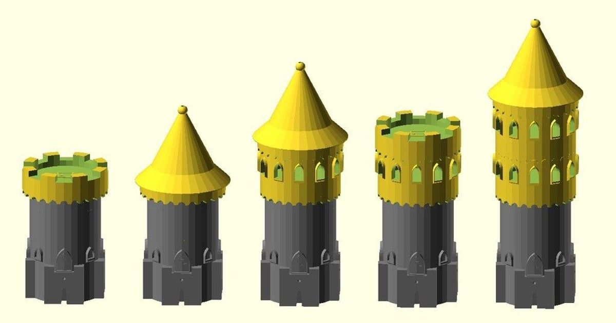 paramétrique tour hauts modulaire Château ensemble jeu bicyclette cycliste Télécharger libre stl modèle imprimablescom 3d modèles jouets Jeux bâtiment 3dcastleplayset construire château créativetools donjon 3D print model - Mito3D