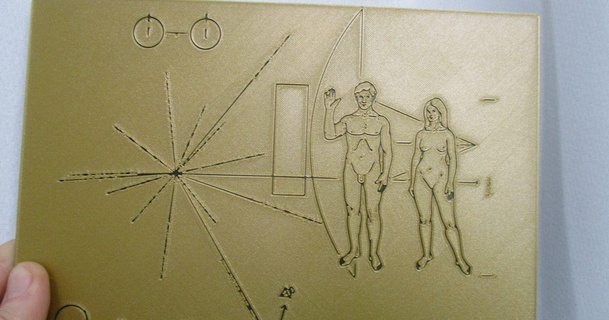 pioneer plaque 1972 & 1973 - message universe m4nu download free stl model printablescom 3d models learning physics astronomy gold nasa space spaceship 3d print model - Mito3D