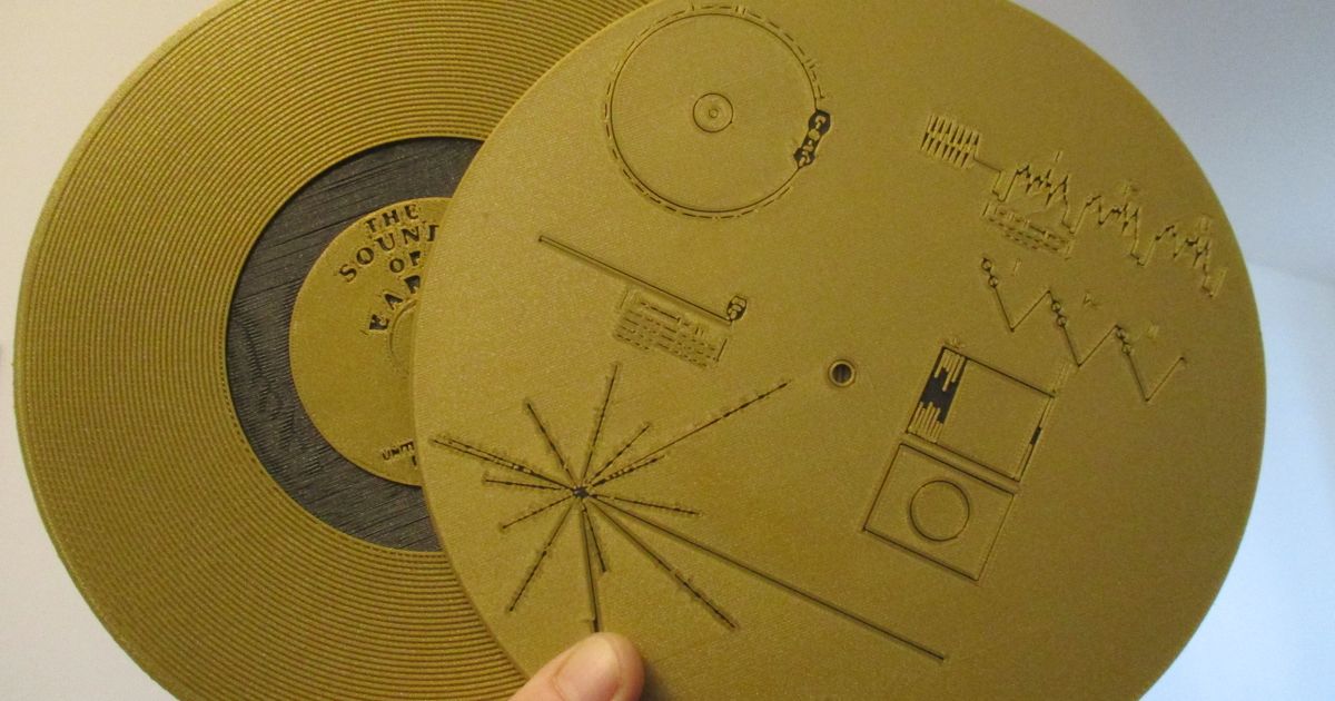 voyager golden record 1977 - 2 sides m4nu download free stl model printablescom 3d models learning physics & astronomy alien disc gold human message 3D print model - Mito3D