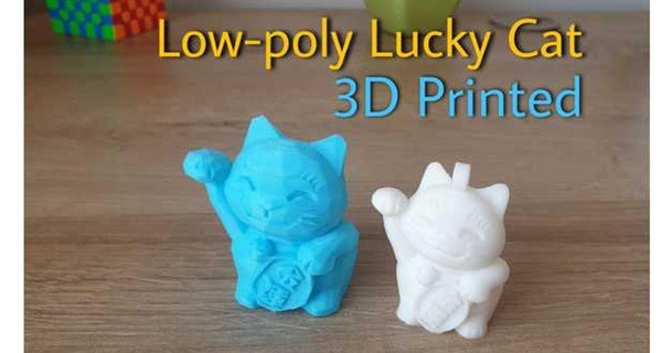 low poly Glücklich Katze Maneki neko Layout Design thingiversereuploader download frei stl Modell Printablescom 3d Modelle Kunst Skulpturen glückliche Neko 3d print model - Mito3D