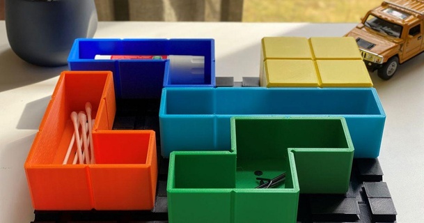 tetris estilo organizadores corredizo carril Jakey descargar gratis stl modelo imprimiblescom 3d modelos pasatiempo hacedores cajas organización organizador 3d print model - Mito3D