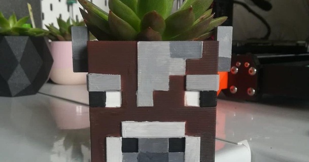 Minecraft mucca pentola madzialka Scarica gratuito stl modello printablescom 3d Modelli domestico all'aperto giardino fiore gioco testa 3d print model - Mito3D
