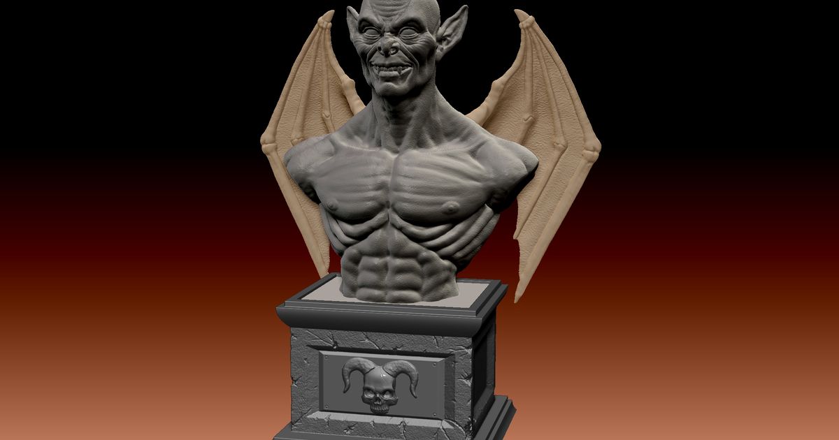 demon bust js-studio download free stl model printablescom 3d models art & design sculptures halloween sculpture 3D print model - Mito3D