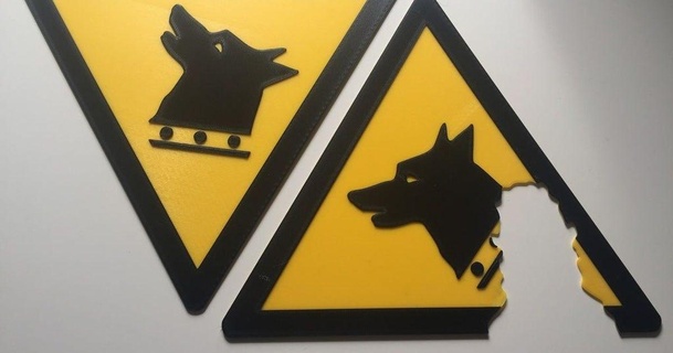 beware dog - warning sign maeshmaker download free stl model printablescom 3d models art & design 2d plates logos achtunghund hund iso7010 warningsign 3d print model - Mito3D