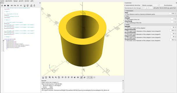 parametric hose adapter vacuum cleaners quirxi download free stl model printablescom 3d models hobby & makers mechanical parts cyclonevacuum dysonadapter hoseadapter openscad 3d print model - Mito3D
