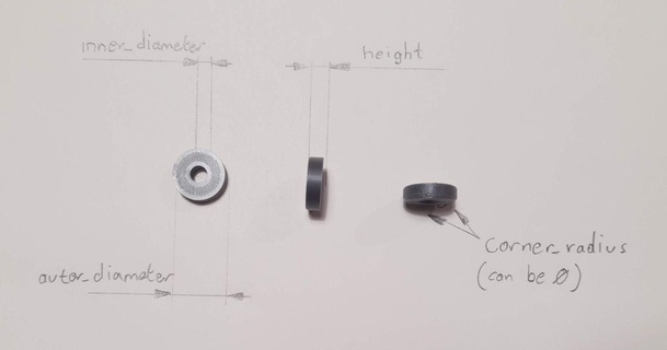 anpassbar Unterlegscheibe Vergangenheit download frei stl Modell Printablescom 3d Modelle Hobby Macher mechanisch Teile openscad parametrisch distanzhalter beilagscheibe 3d print model - Mito3D