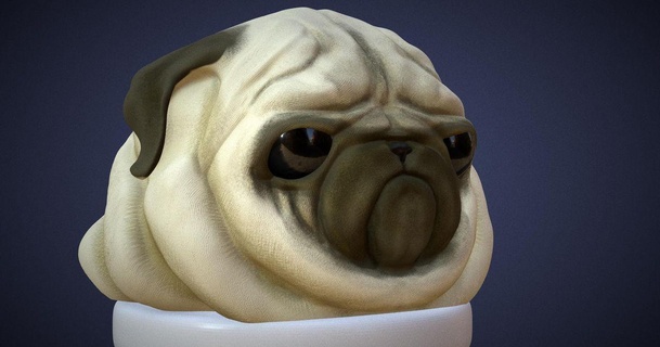 pug bust 3d sculpt - high res poly caleb kraft download free stl model printablescom models art & design sculptures dog 3d print model - Mito3D