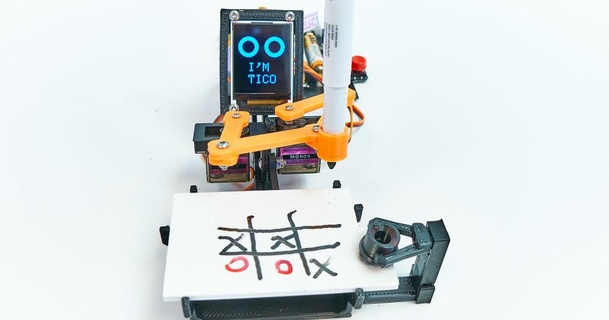 Tico tic tac toe Roboter angetrieben Arduino Spielrobotik download frei stl Modell Printablescom 3d Modelle Spielzeuge Spiele Robotik kratzen Stengel 3d print model - Mito3D