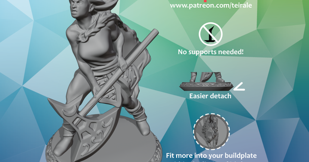 barbarian - female supports needed teirale download free stl model printablescom 3d models toys & games rpg figures dnd dndminiature miniature nosupportneeded 3d print model - Mito3D