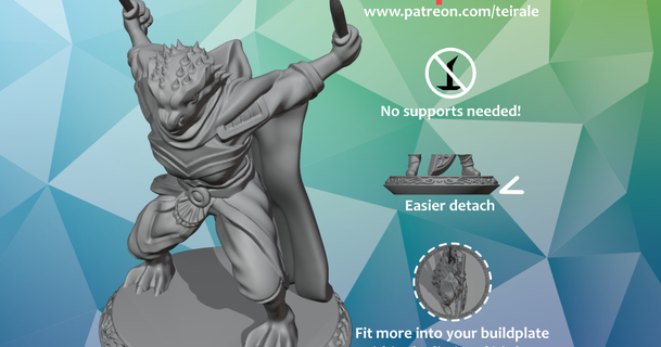 rogue dragonborn - female supports needed teirale download free stl model printablescom 3d models toys & games rpg figures dnd dndminiature mini miniature nosupportneeded 3d print model - Mito3D