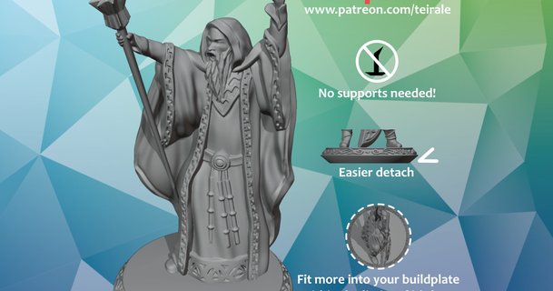 wizard - male- supports needed teirale download free stl model printablescom 3d models toys & games rpg figures dnd dndminiature mini miniature nosupportneeded 3d print model - Mito3D