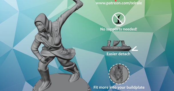 rogue - female supports needed teirale download free stl model printablescom 3d models toys & games rpg figures dnd dndminiature minature mini nosupportneeded 3d print model - Mito3D