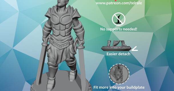 fighter - male supports needed teirale download free stl model printablescom 3d models toys & games rpg figures dnd dndminiature mini miniature nosupportneeded 3d print model - Mito3D