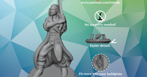 ranger - male supports needed teirale download free stl model printablescom 3d models toys & games rpg figures dnd dndminiatures mini miniatures nosupportneeded 3d print model - Mito3D