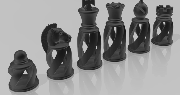 spiral chess set lowres download free stl model printablescom 3d models toys & games board games chess chesspieces chessset 3d print model - Mito3D